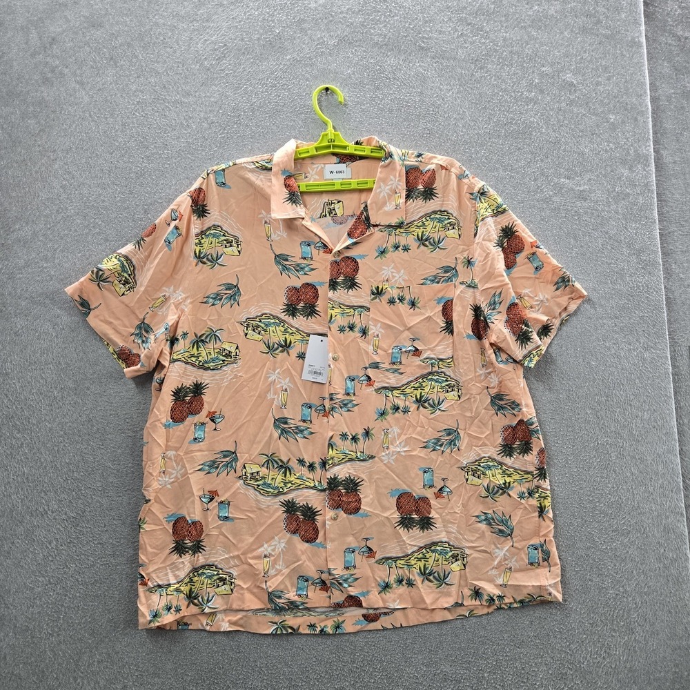 Croft & Barrow Men Button Up Shirt XXL Peach Graphic Pineapples Tropical NWT
